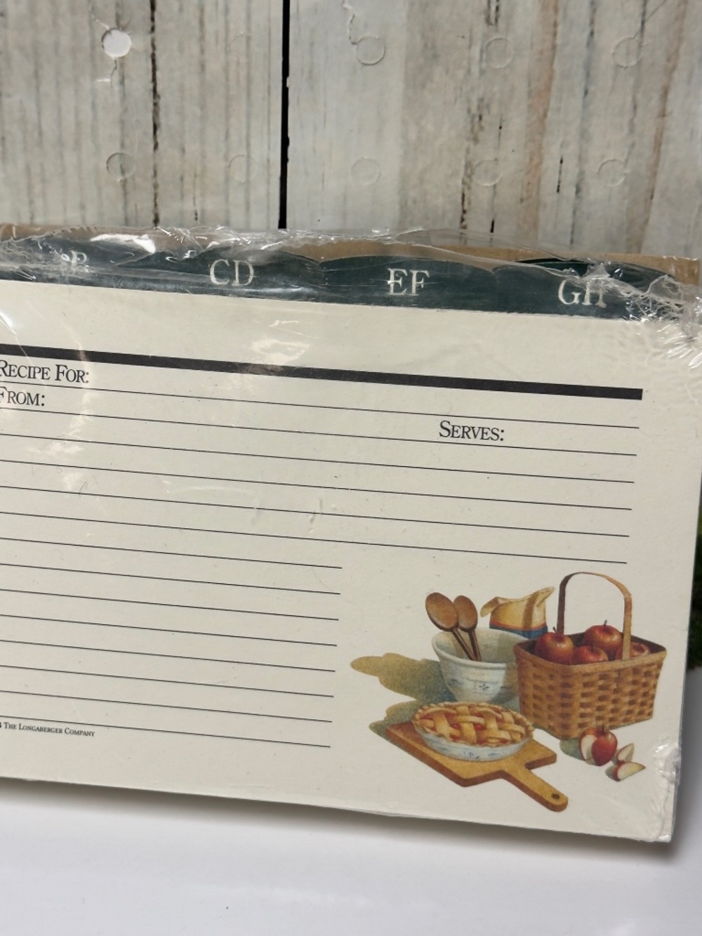 LONGABERGER Basket Shades of Autumn Recipe Cards Green Tabs 1994 NEW Apple Pie